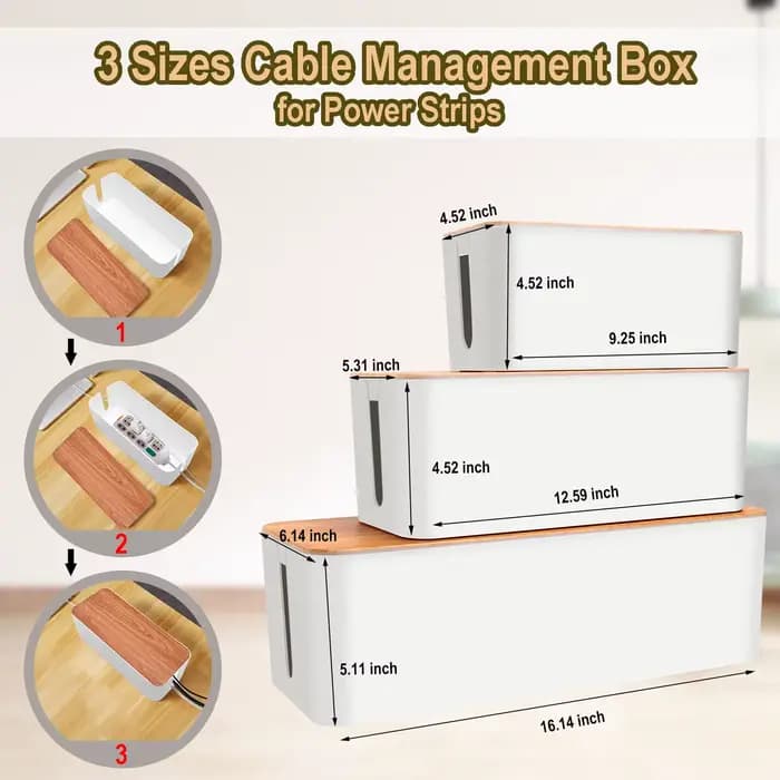 Boîte de gestion de câbles, kit de gestion de câbles pour multiprise pour cacher les fils, boîtes de