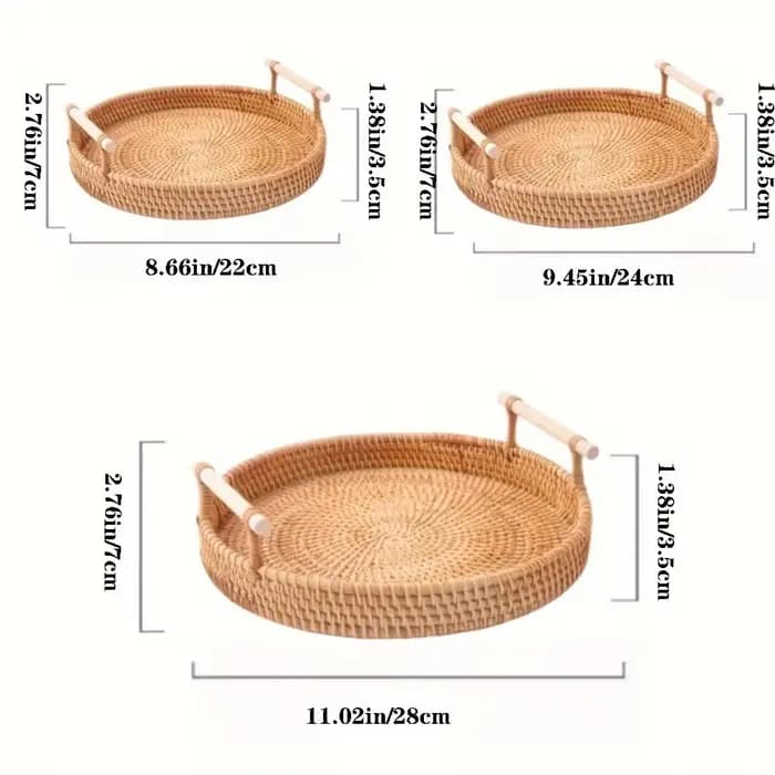 Plateau en rotin tissé à la main et panier de conservation des aliments | Organisateur de cuisine écologique avec