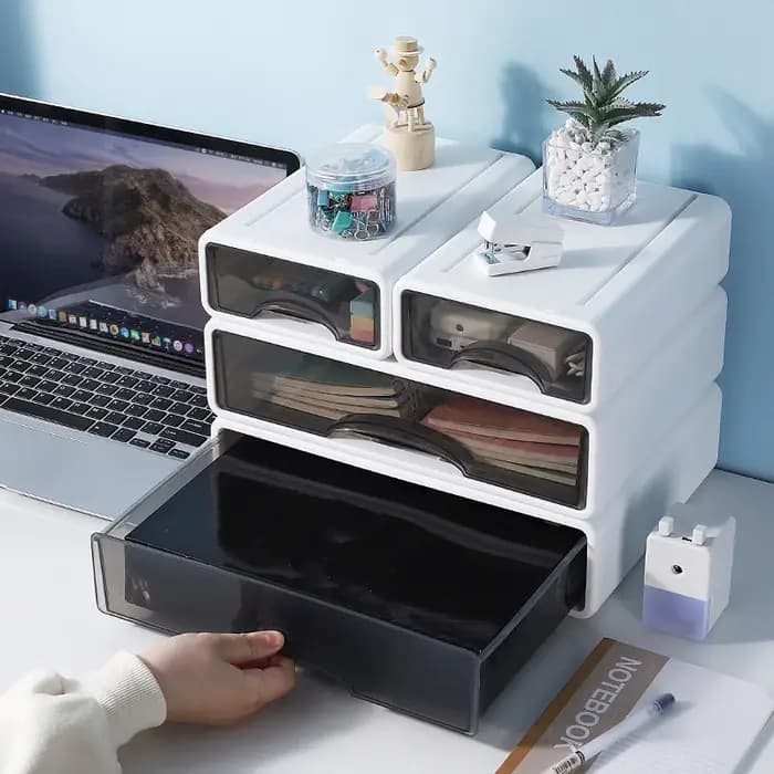Boîte de rangement en plastique gris pour lettres de bureau