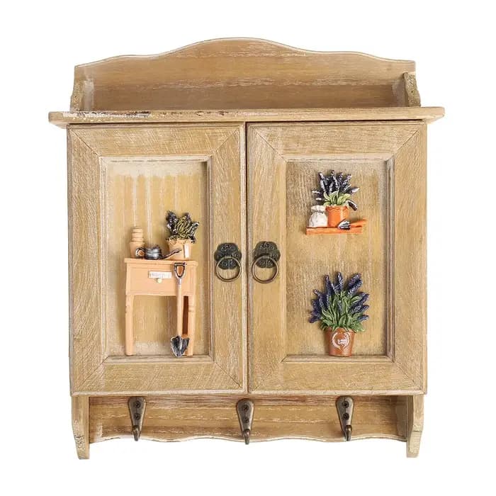Pour la maison salon décor rétro en bois Double portes boîte à clés organisateur support 9 crochets clé armoire
