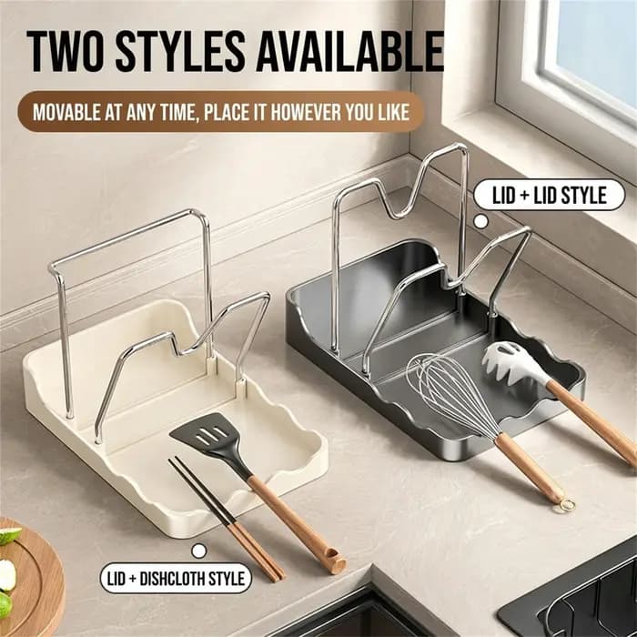 Support de rangement multifonctionnel pour couvercles de casseroles en acier inoxydable avec plateau de drainage