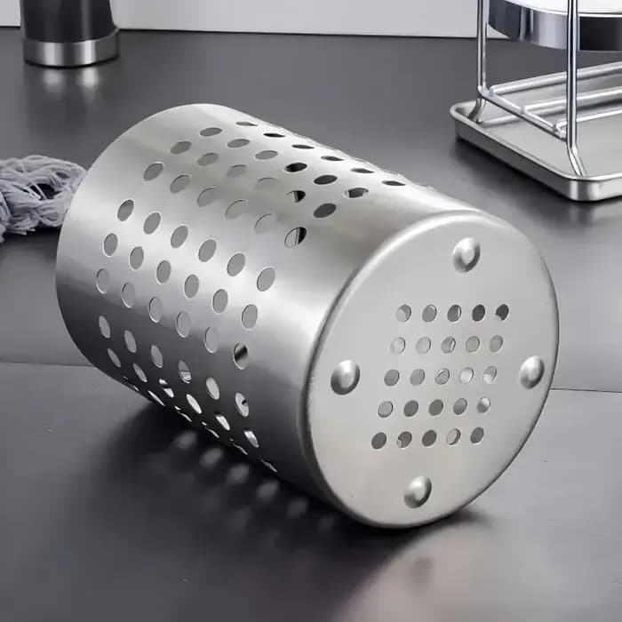 Boîte de rangement pour baguettes cylindriques en acier inoxydable, 1 pièce, adaptée aux cuisines domestiques, aux restaurants et aux dortoirs