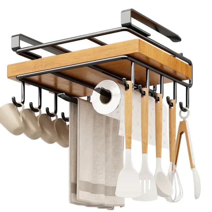 Organisateur de cuisine gain de place pour la maison, support suspendu sous l'armoire avec crochets pour serviettes, planches à découper, couvercles de casseroles, rangement portable