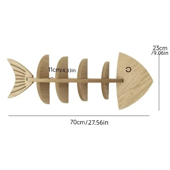 Étagère murale vintage en bois en forme de poisson