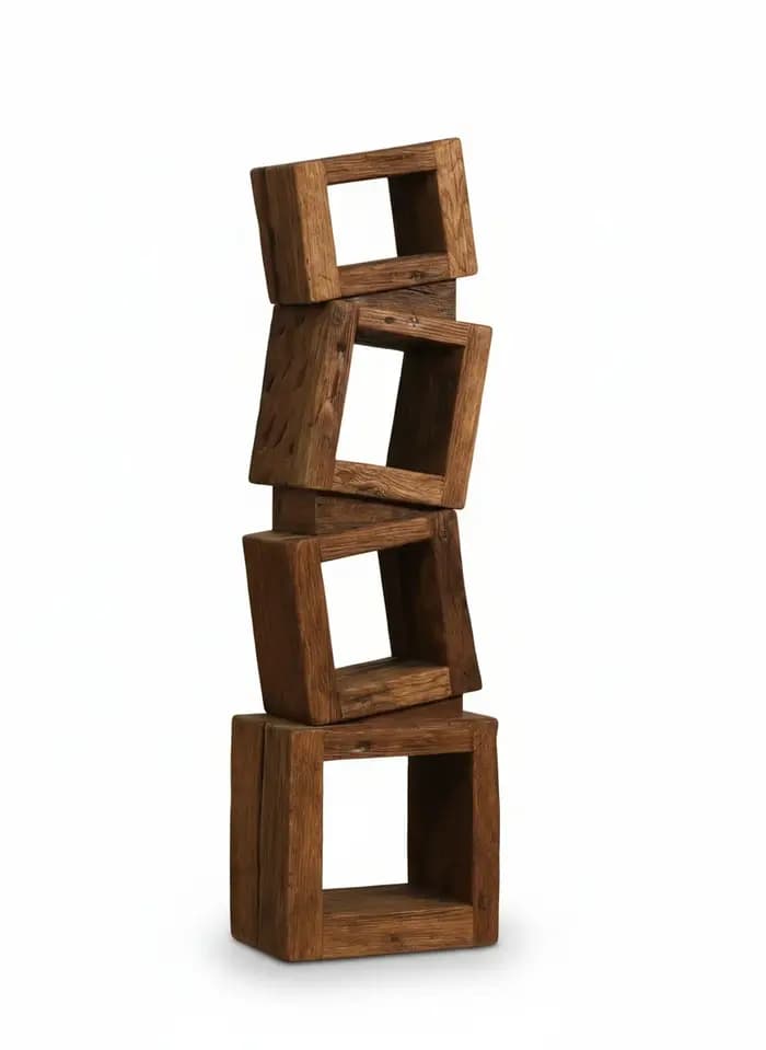 Étagère en bois massif, chêne recyclé 175x50x40 cm, présentoir géométrique, étagère de rangement à n