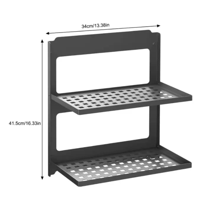 Étagère de rangement murale pliable en fer noir à 2 niveaux
