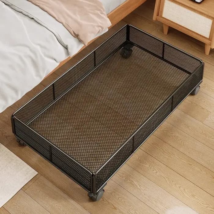 Boîte de rangement plate sous le lit avec roulettes