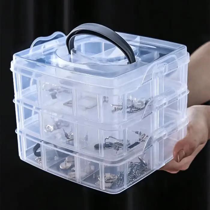Boîte de rangement en plastique transparente à 3 niveaux et 18 grilles