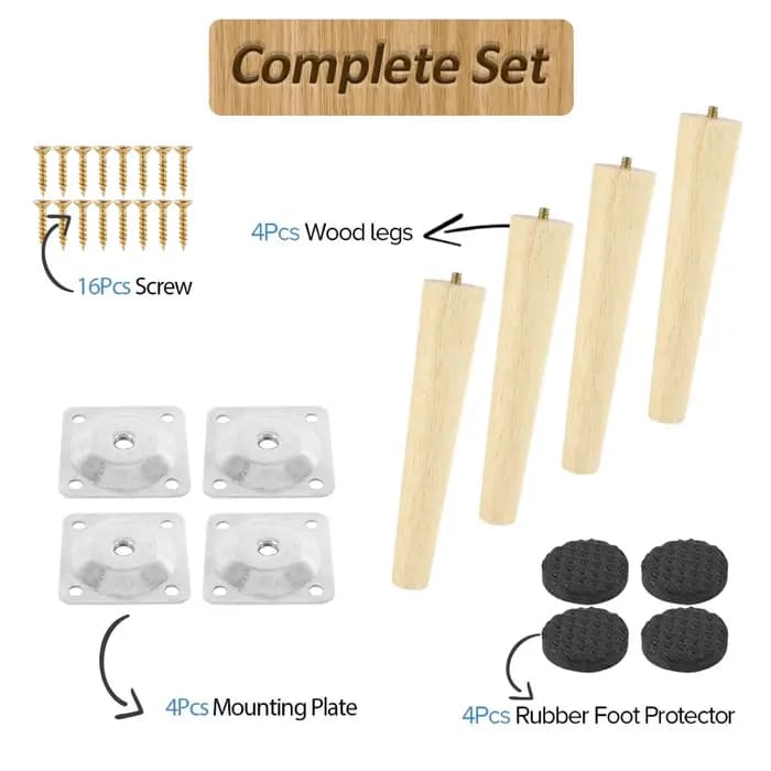 Paquet de 4 pieds de meubles pieds de meubles solides en bois pieds de Table obliques/droits pieds d