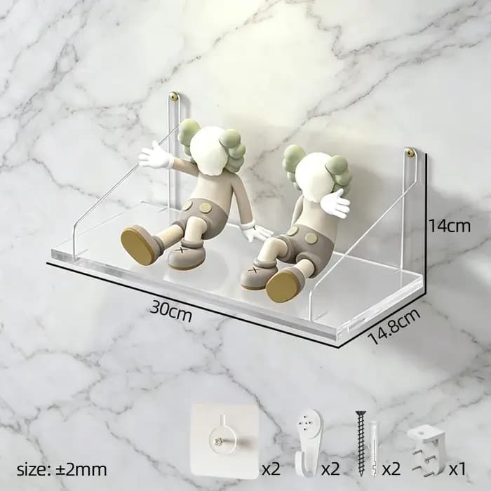 Étagère flottante en acrylique transparente à fixer au mur avec crochets adhésifs pour livres, objet