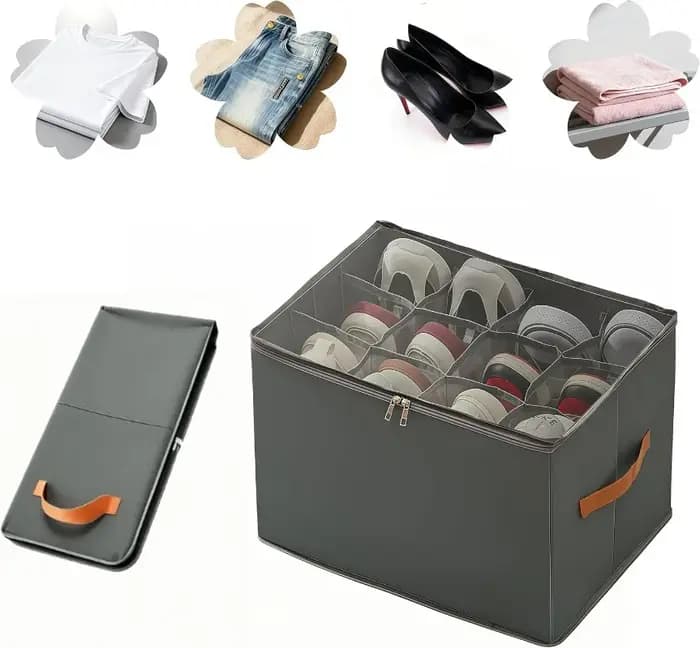 Organisateur de chaussures pliable à 12 compartiments avec fenêtre transparente