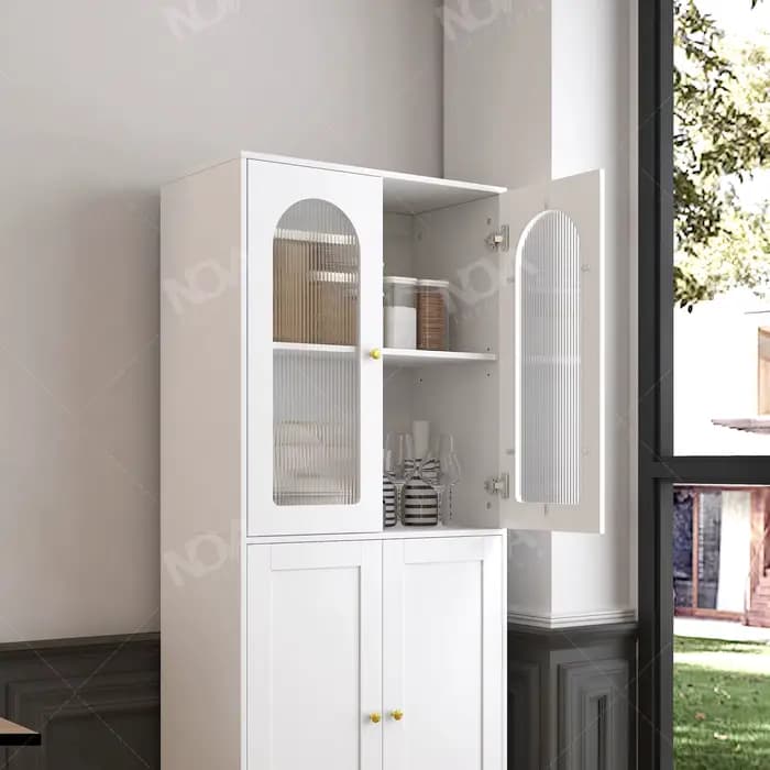 Blanc 4 portes salon affichage armoire de rangement cannelé porte en verre bibliothèque 1.8m étagère en bois moderne meubles de maison armoires