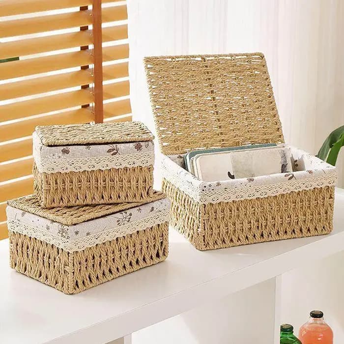 Boîte de rangement en rotin tressé pour jouets