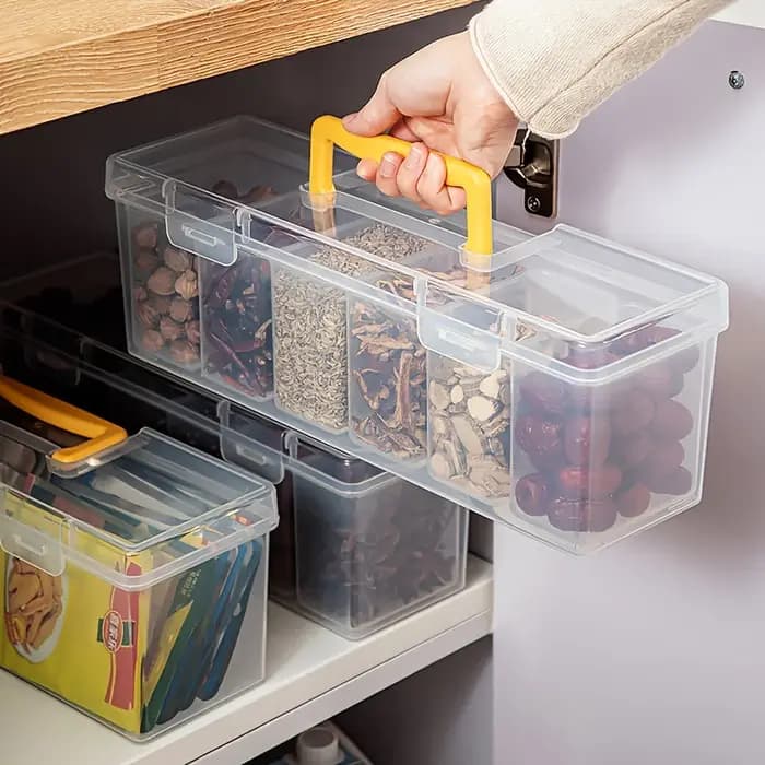 Ensemble de 7 contenants à épices avec couvercles, boîtes à assaisonnements empilables et compartimentées, organisateur alimentaire transparent hermétique pour la cuisine