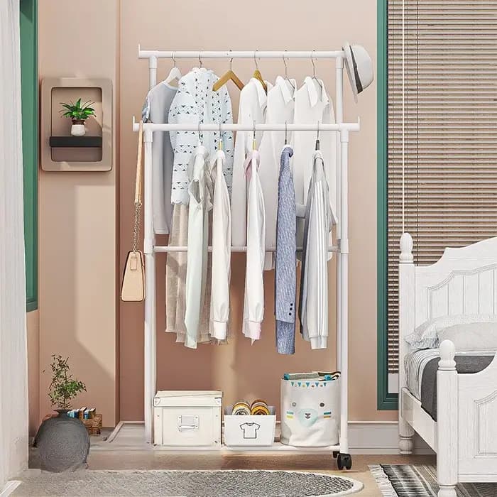 Accueil simple sur pied vêtements étendoir support de rangement étagère à chaussures et chapeaux porte-manteau domestique multi-fonctionnel mobile balcon