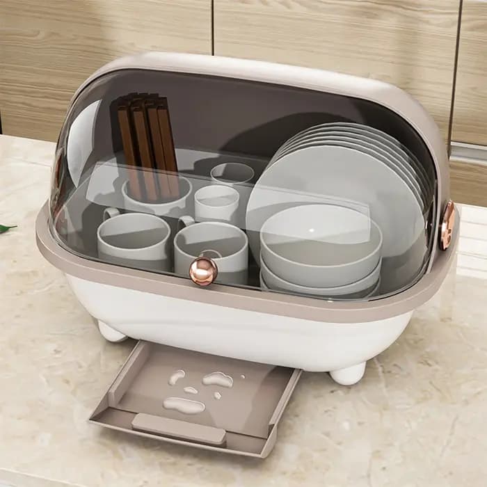 Armoire de séchage de vaisselle anti-poussière – Organisateur de cuisine peu encombrant avec drainage rapide
