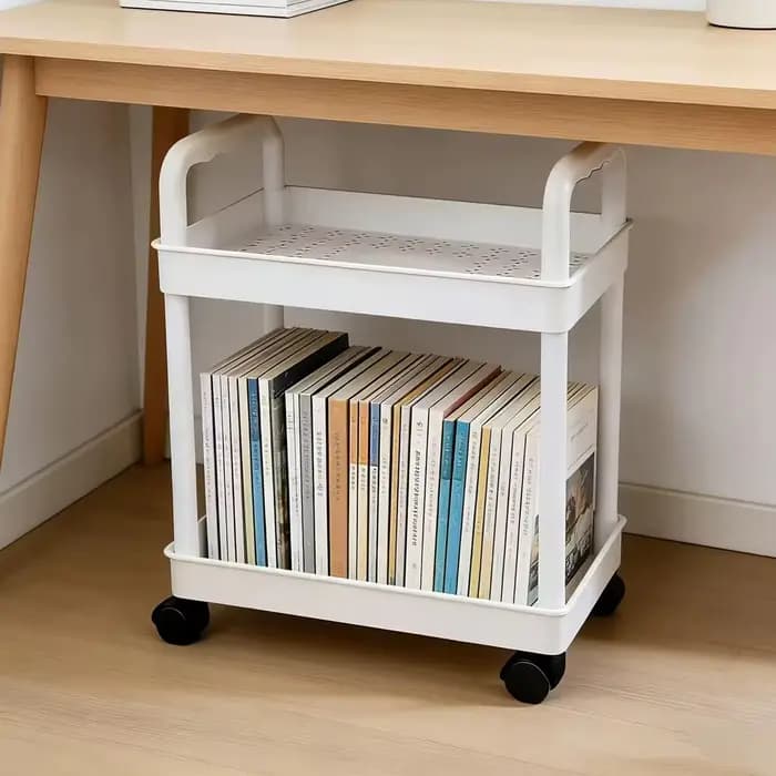 Chariot de rangement à 2 niveaux avec étagères mobiles et roulettes