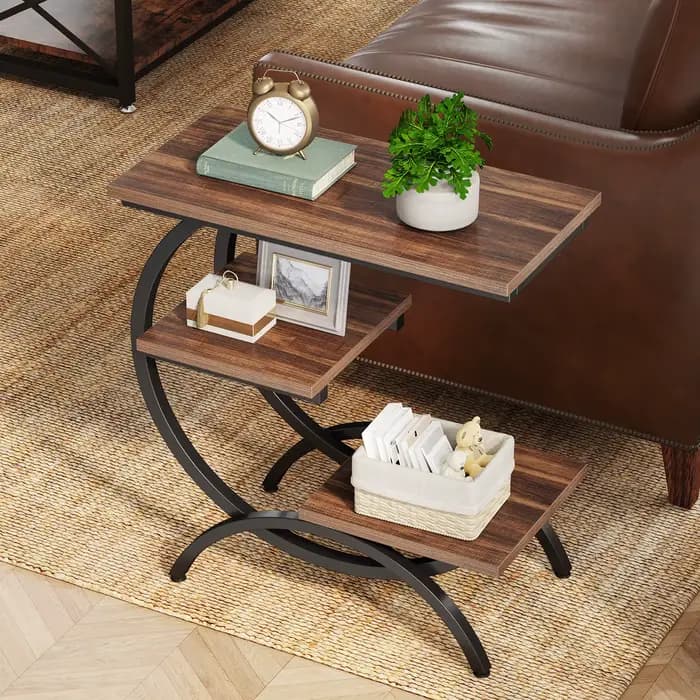 Tribesigns-Table d'appoint en forme de C, petite table industrielle à 3 niveaux pour canapé, table d
