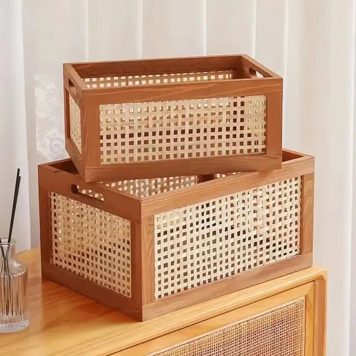 Boîte de rangement en rotin Vintage, livres, collations, fruits, organisateurs de cosmétiques, paniers tissés, organisateurs multifonctions pour le salon