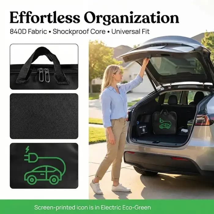 Sac de rangement pour câble de chargeur de voiture, sac pour câble de charge de véhicule électrique, organisateur de coffre de voiture, sac étanche pour câble de chargeur avec poignée