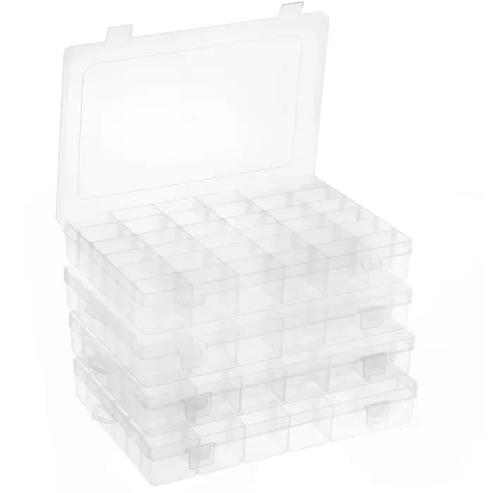 Boîte de rangement en plastique transparent à 36 compartiments avec séparateurs réglables — Idéale pour ranger des