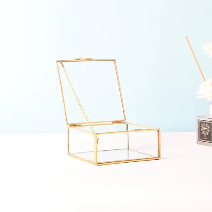 Boîte à bijoux hexagonale en verre Transparent