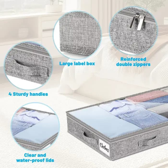 Boîtes de rangement sous lit avec couvercle transparent imperméable