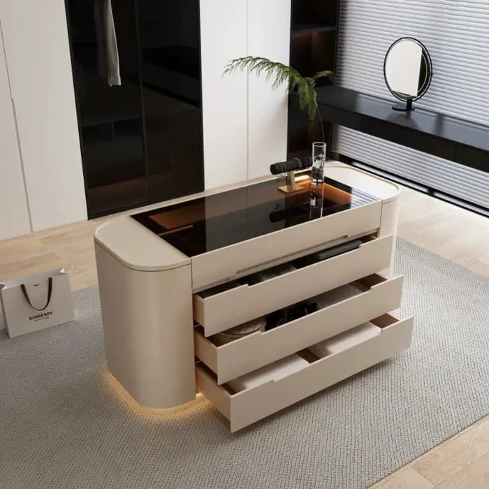 Armoire de rangement nordique avec poignées dissimulées