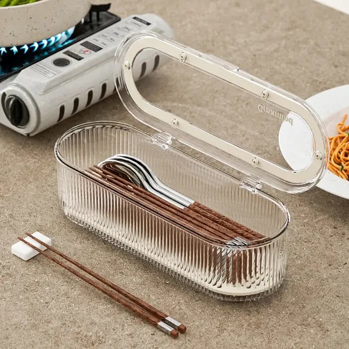 Boîte de rangement pour couverts avec couvercle