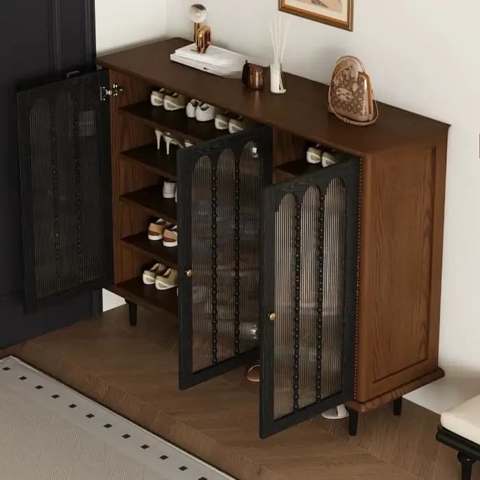 Meuble à chaussures vintage français en verre