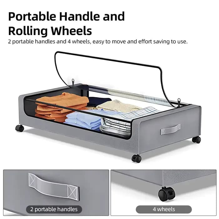 Conteneur de rangement sous lit avec couvercles et roulettes