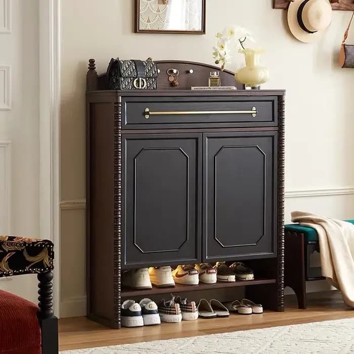 Meuble de rangement à chaussures en bois blanc italien avec étagères et tiroirs
