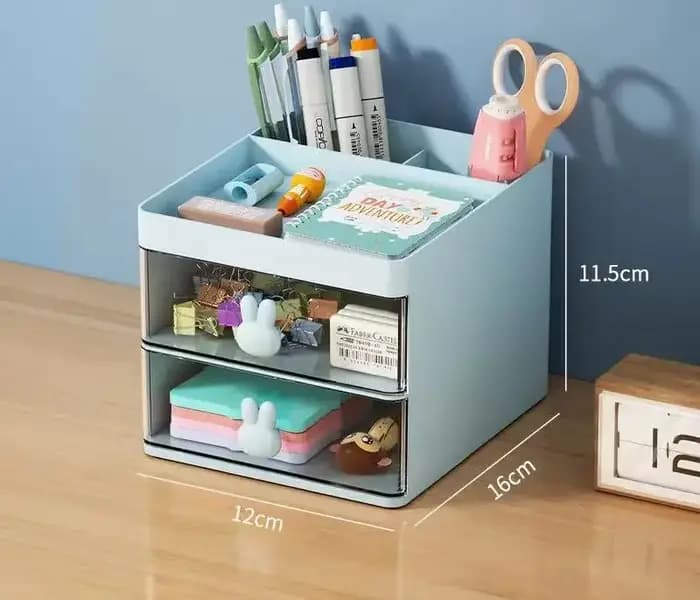 Boîte de rangement transparente avec poignée en forme de lapin, organisateur de bureau pour papeteri