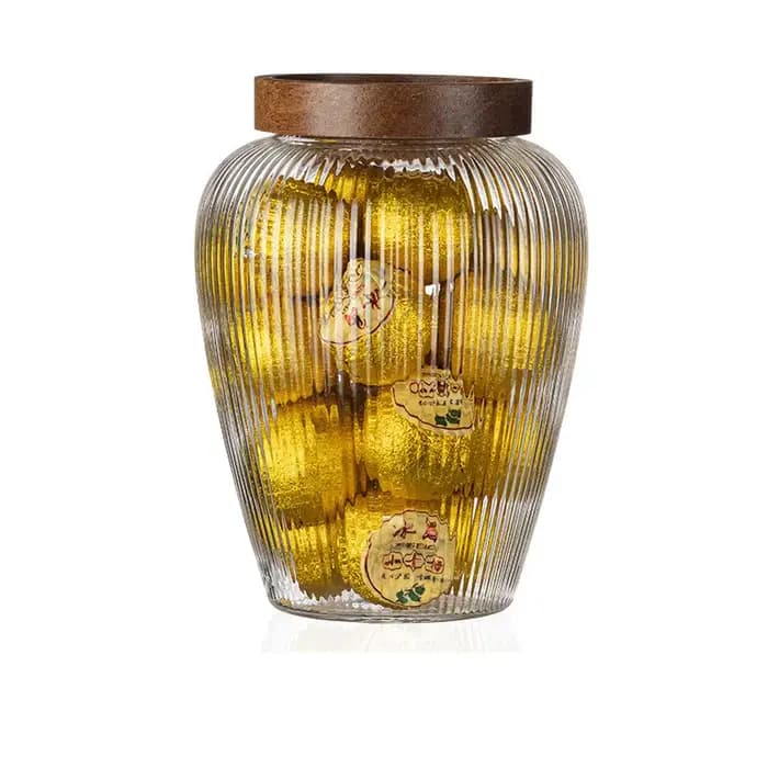 Bocal de rangement en verre avec couvercle en bois d'acacia