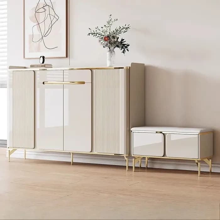 Meuble à chaussures blanc en bois pour chambre à coucher