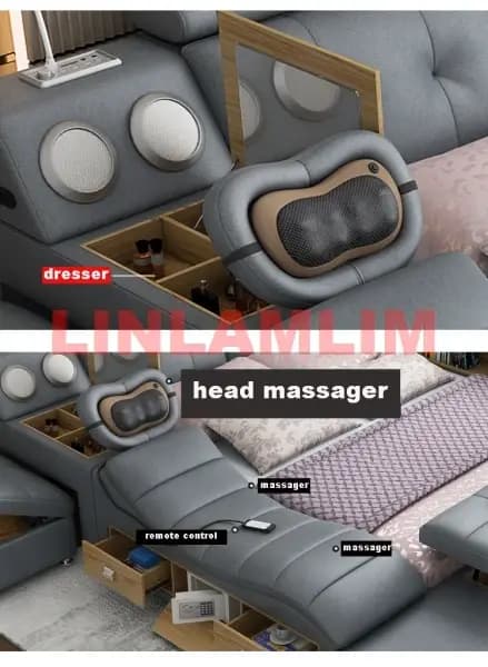 Lit intelligent de luxe rembourré avec étagères