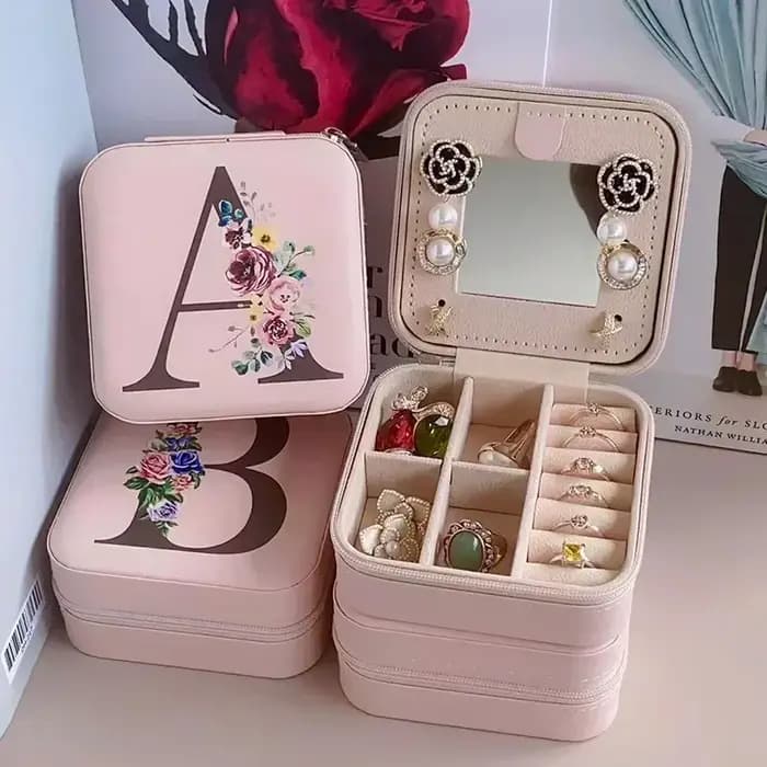 Boîte à bijoux en cuir personnalisée avec fermeture éclair