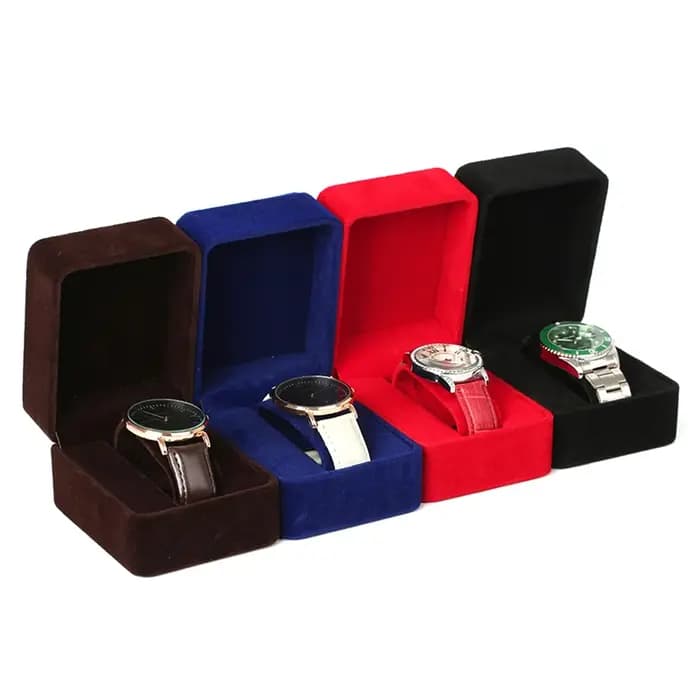 Boîte à montres élégante en velours à coins arrondis pour montres-bracelets, montres connectées, horloges, accessoires de bijouterie, emballage professionnel