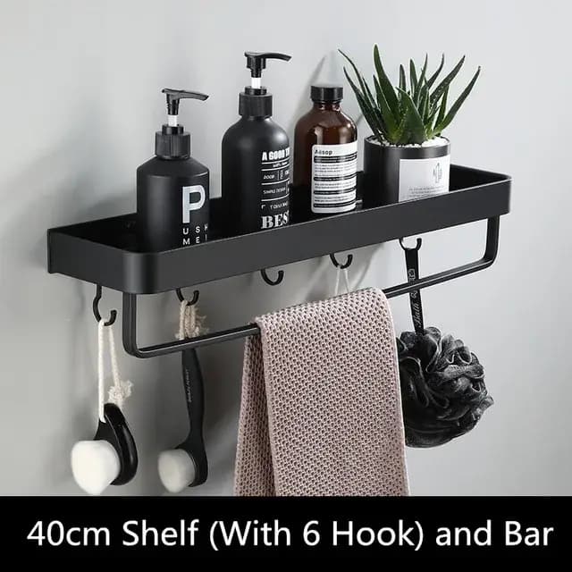 Étagère murale de salle de bain en aluminium noir