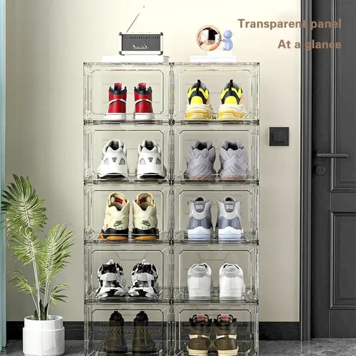 Boîte de rangement pour chaussures en plastique transparent avec porte magnétique