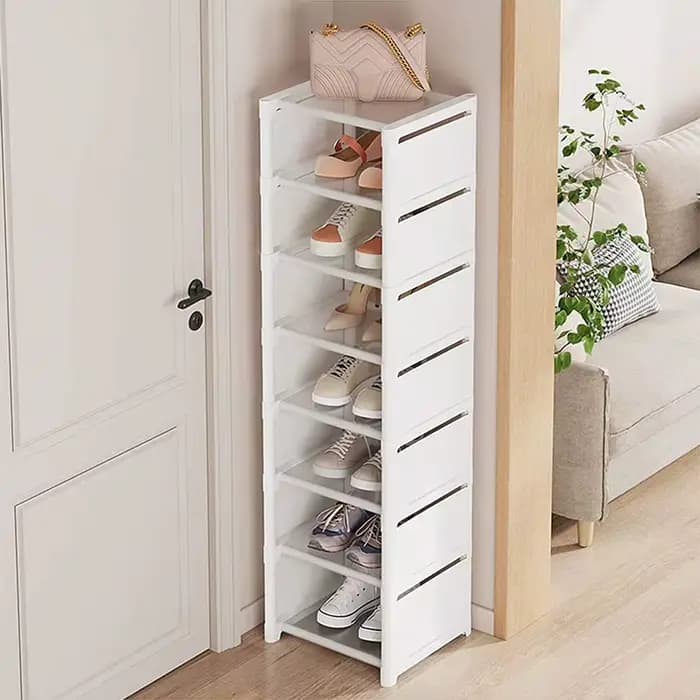 Meuble à chaussures étroit et compact, élargi, mural, avec porte, pour rangement domestique, idéal pour location, multi-niveaux