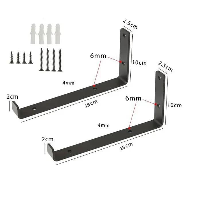 1 paire (2 pièces) supports d'étagère muraux noirs Support avec vis en forme de L