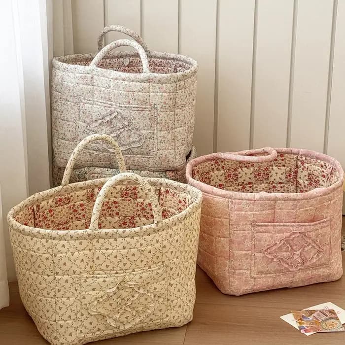 Panier de rangement Airfriend vintage à motif floral avec poignée