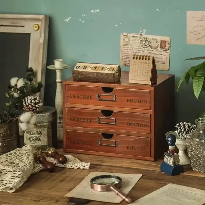 Étagère de rangement en papier et bois Vintage