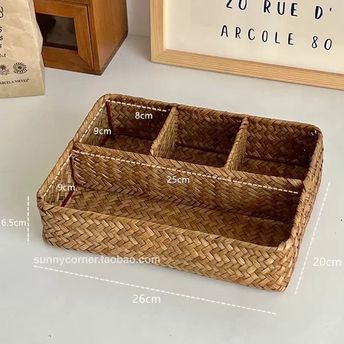 Boîte de rangement de cosmétiques en herbe tissée de Style japonais, organisateur divisé à la maison