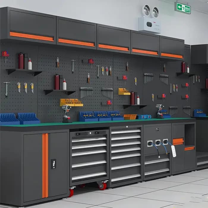 Armoire à outils multifonctionnelle, système de rangement modulaire pour garage de 375 cm/147,64 pouces, établi d'atelier en acier laminé à froid robuste