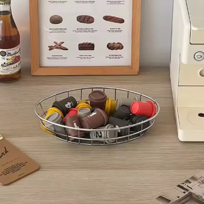 Panier de rangement de bureau en acier inoxydable, panier de rangement cosmétique, panier à fruits, organisateur, panier utilitaire, étagère de rangement en fer forgé