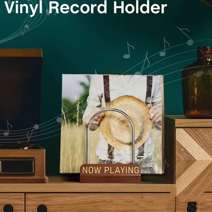 Support de rangement minimaliste en bois et métal pour disques vinyles