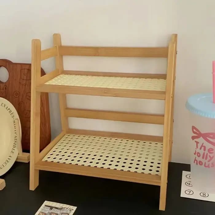 Étagère de rangement en bois à 2 niveaux, stable, facile à assembler, étagère de cuisine multifonctionnelle, gain de place, étagère de rangement pour cosmétiques