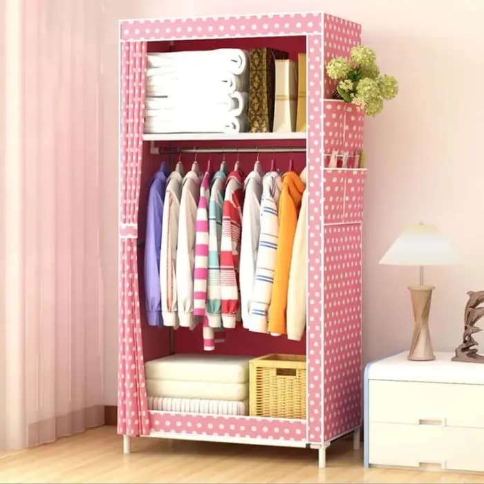 Armoire simple Armoire anti-poussière pour dortoir d'étudiants Armoire pliante en tissu anti-poussière squelette en métal Supermarché de commerce extérieur